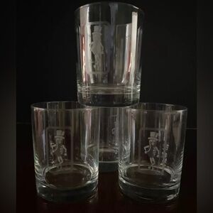 4 Planters Mr. Peanut Etched Drinking Glass Barware 3”x4"Tall Thick Bottom NWB